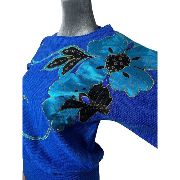 Vintage Blue Floral Sweater By UMI Collections Anne Crimins Sz Medium - Picture 6 of 14